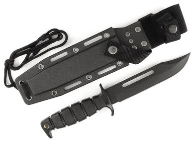 S45C, 6-3/4" Fixed Blade Combat Knife, Rubber Handle