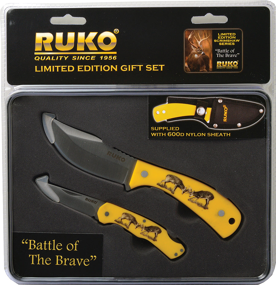 420A Fixed Blade & Folder Set, Battle Of The Brave, Gift Tin - Clamshell