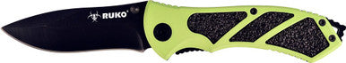 RUKO RUK0061HG, 440A, 3-1/4" Folding Blade Knife, High Visibility Green Handle