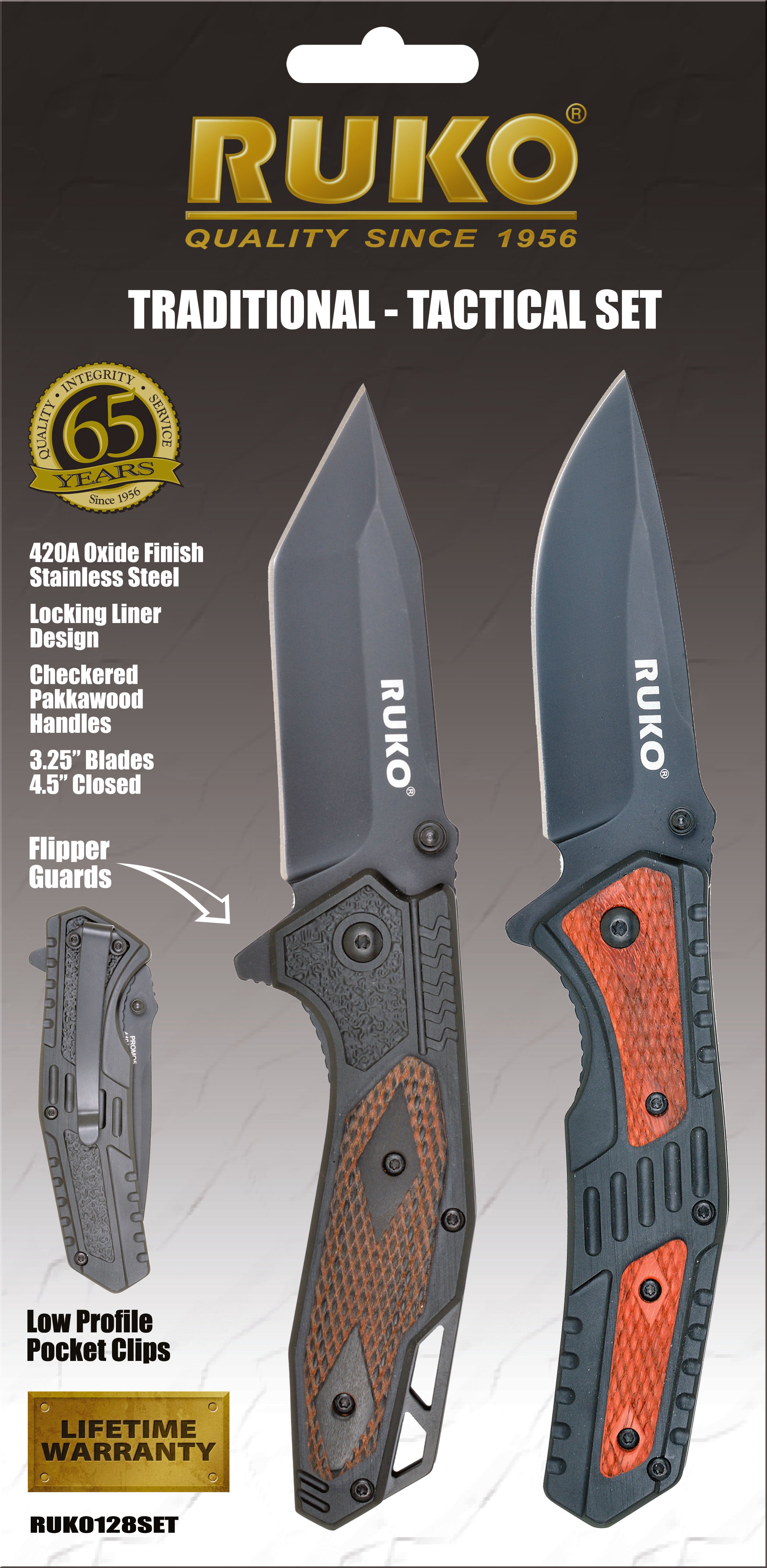 440A, Folding Knife Set, Tactical/Traditonal, Pakkawood Handles