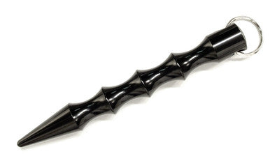 Aluminum 5-1/2" Finger Groove Kubaton Defense Stick with Key Ring, Black