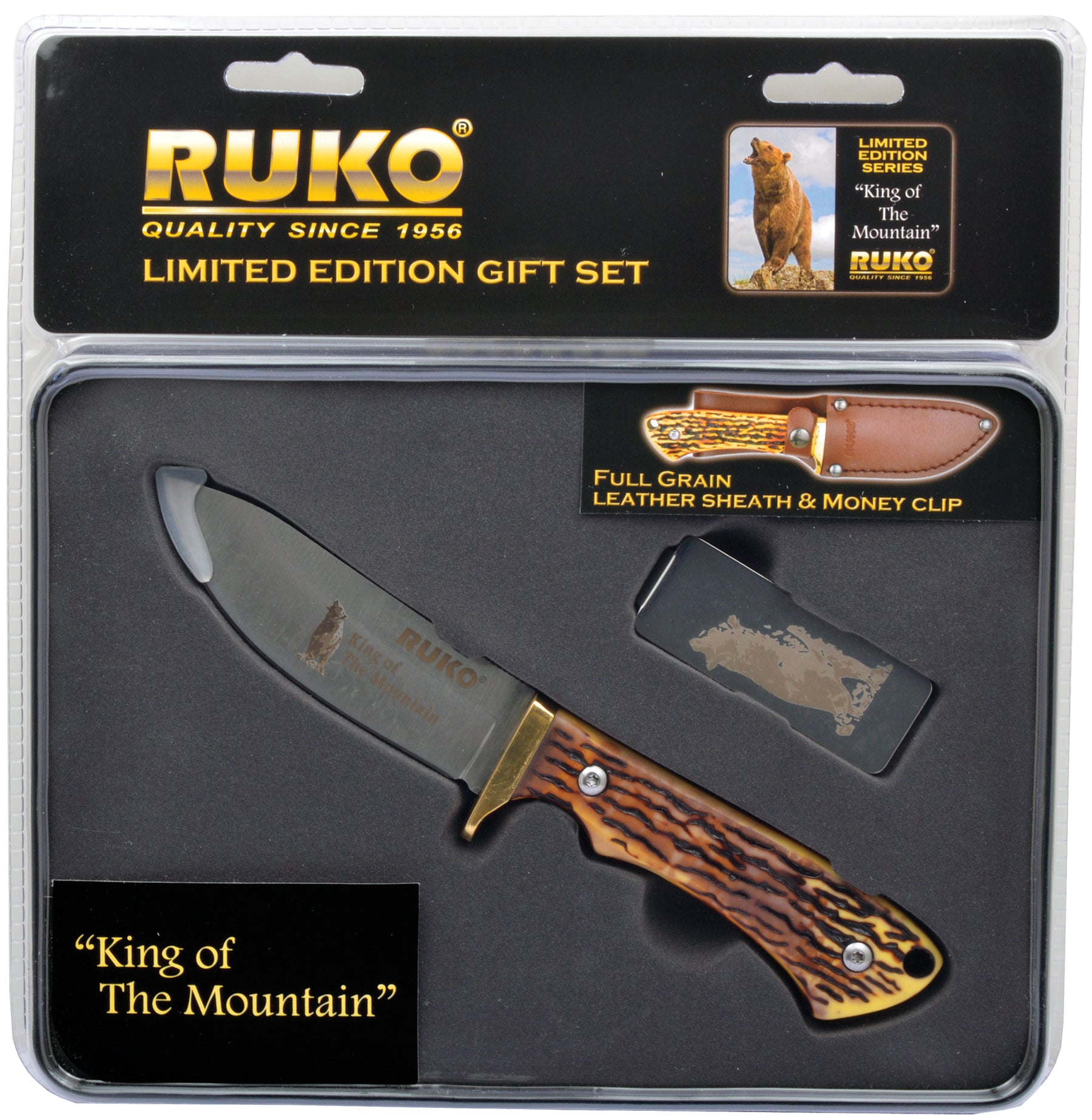 420A Fixed Blade & Money Clip Set, King of The Mountain, Gift Tin - Clamshell