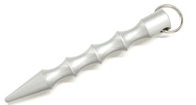 Aluminum 5-1/2" Finger Groove Kubaton Defense Stick with Key Ring, Silver Finish